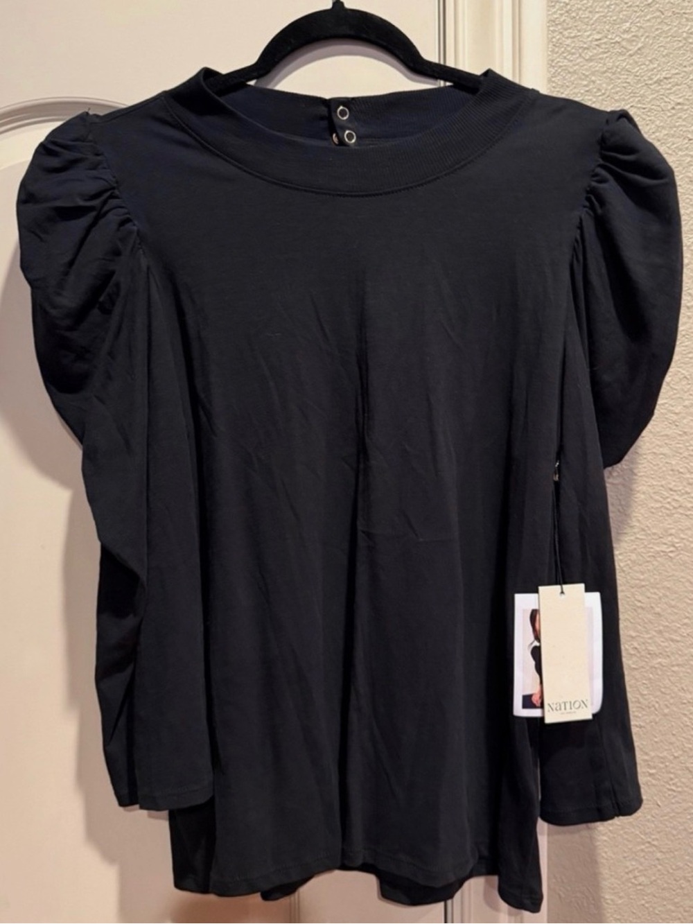 NWT Anthropologie by Nation Los Angeles Black Pima Cotton Puff Long Sleeve Top - Picture 2 of 3